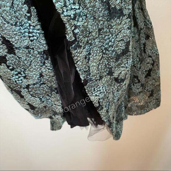 ALEXIS Green Black Floral Tulle Skirt Mini Dress Medium - Picture 13 of 15